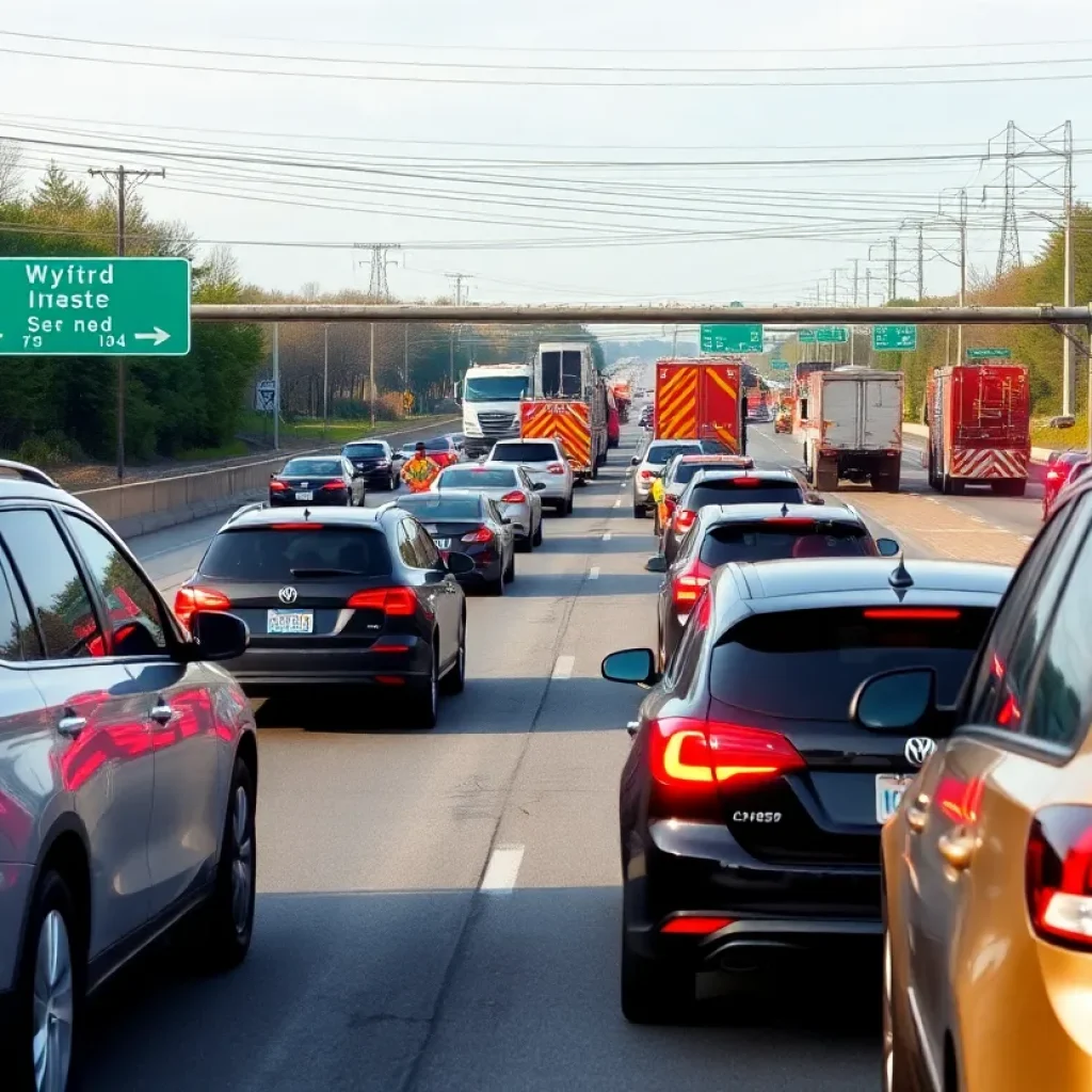 Traffic on I-64 due to downed power lines