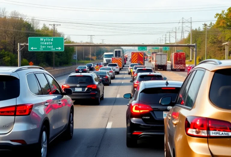 Traffic on I-64 due to downed power lines