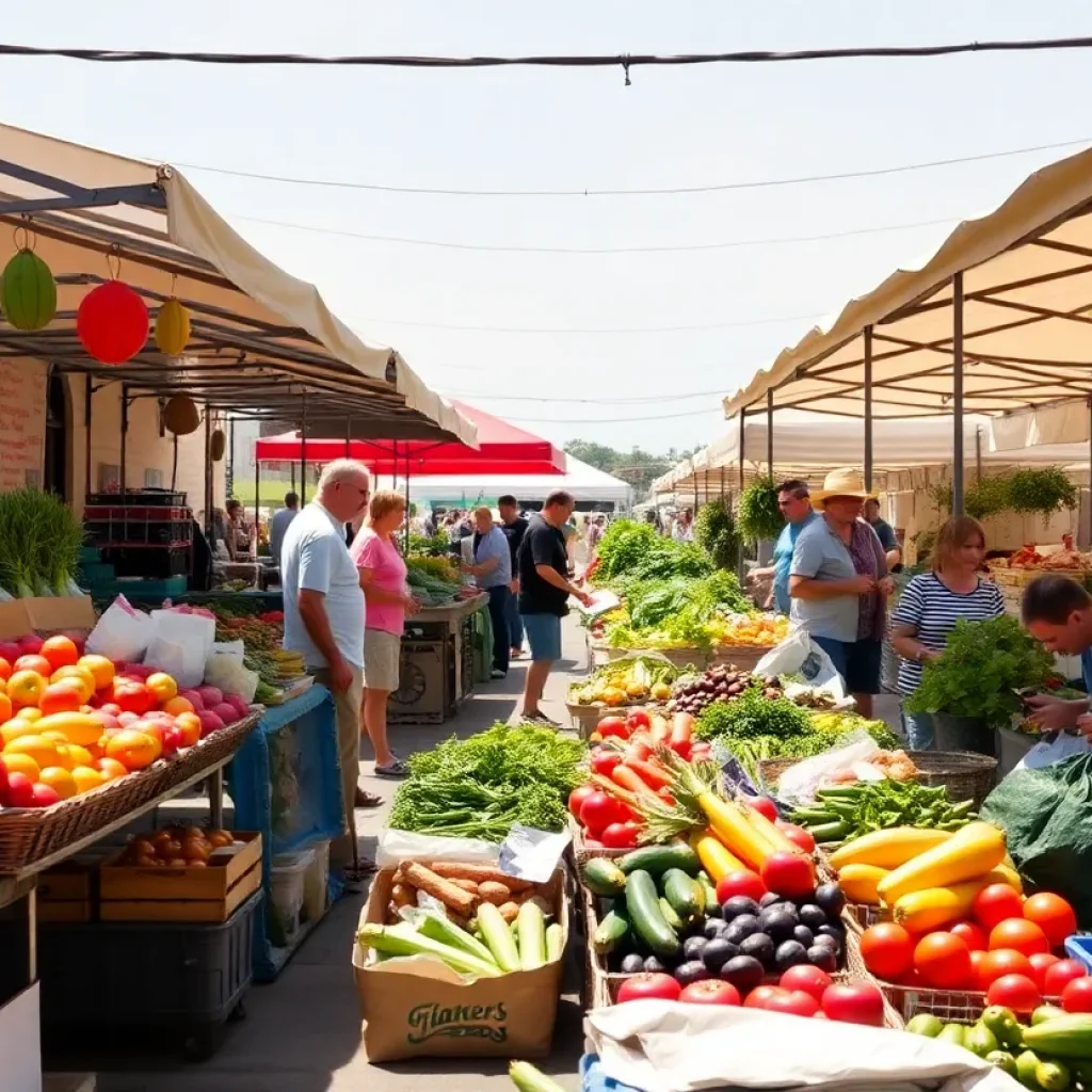 Farmers market with fresh produce and local vendors