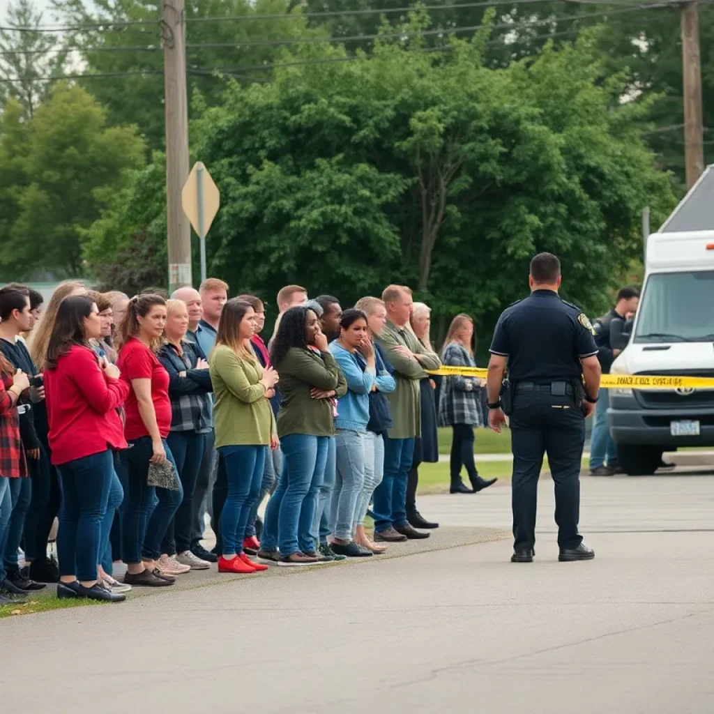 Community gathering near a crime scene in Lexington