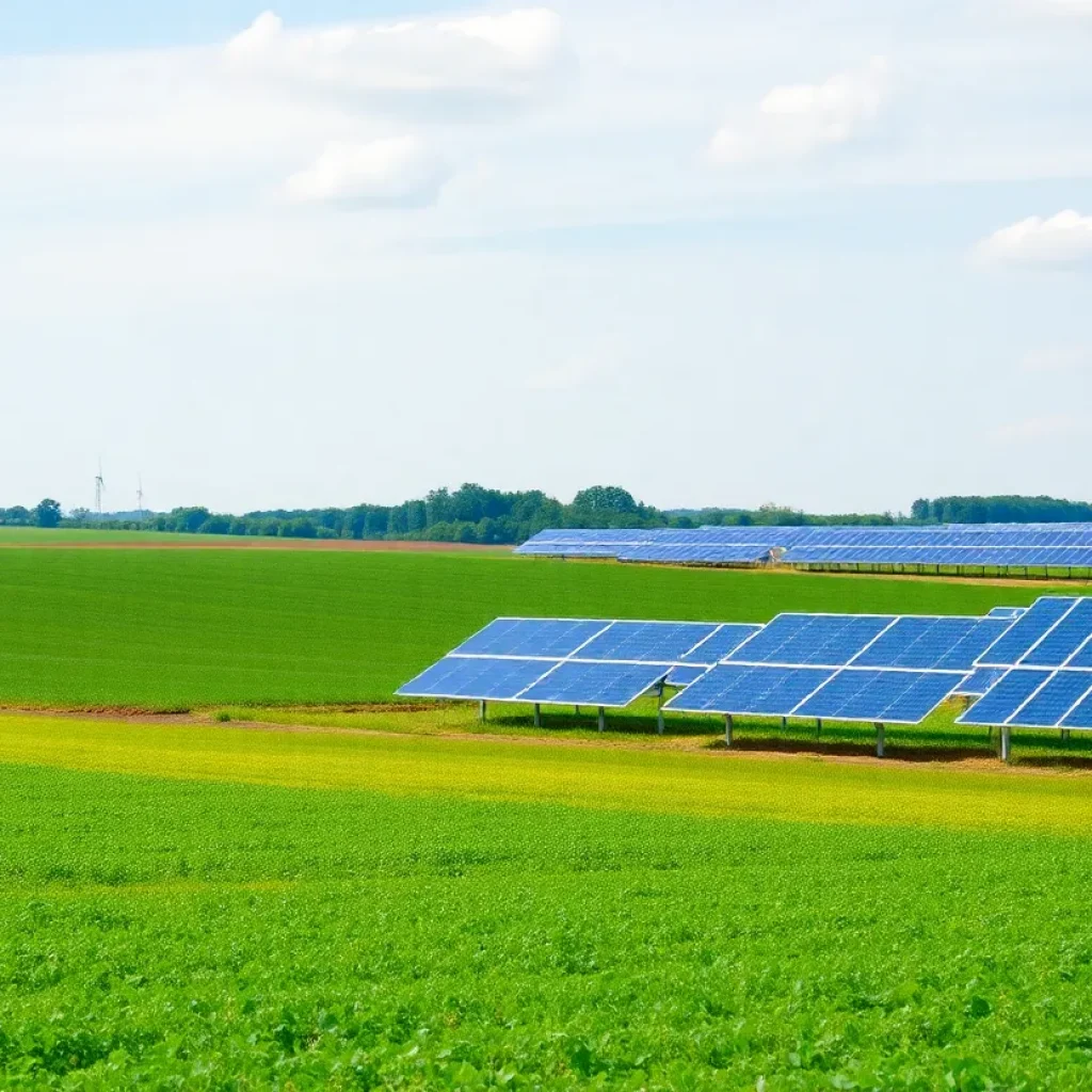 Agricultural farmland in Lexington with solar panels.