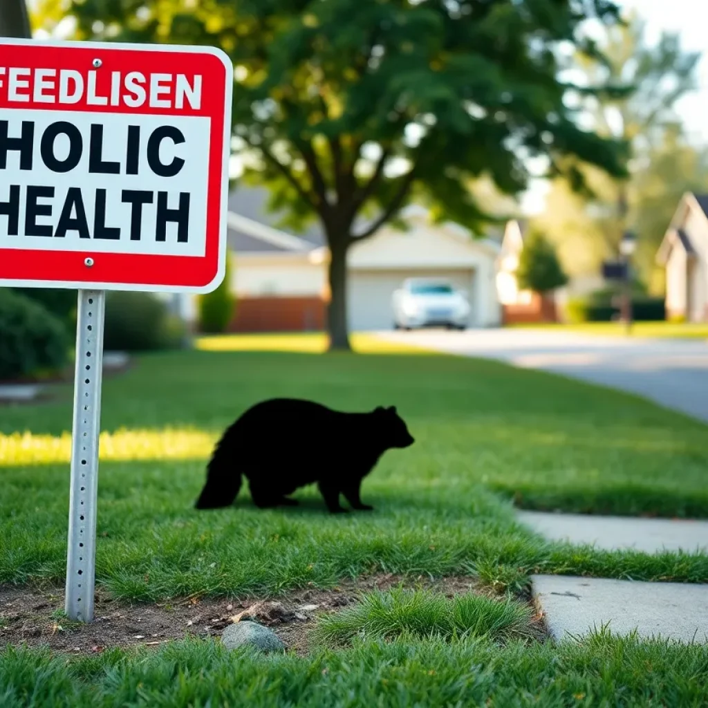 Public health alert sign in Lexington with skunk outline