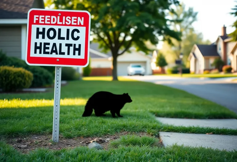 Public health alert sign in Lexington with skunk outline