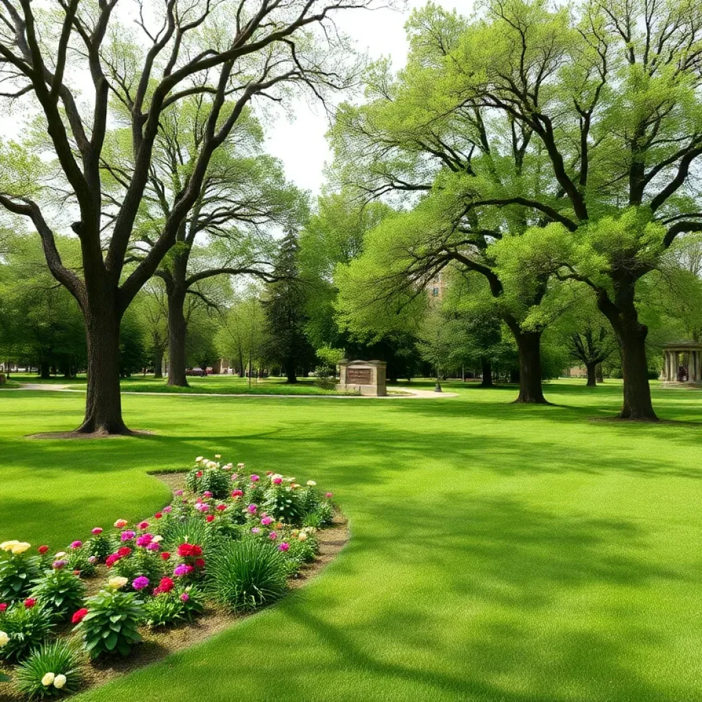 A tranquil park landscape symbolizing community service.