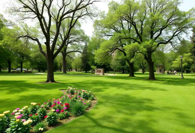 A tranquil park landscape symbolizing community service.