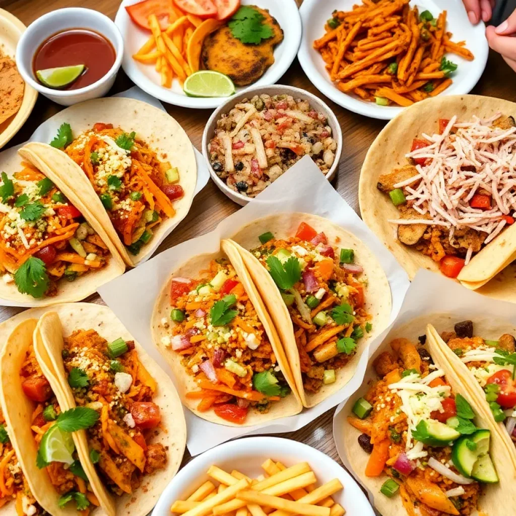 A variety of tacos displayed on a table for Lexington Taco Week.