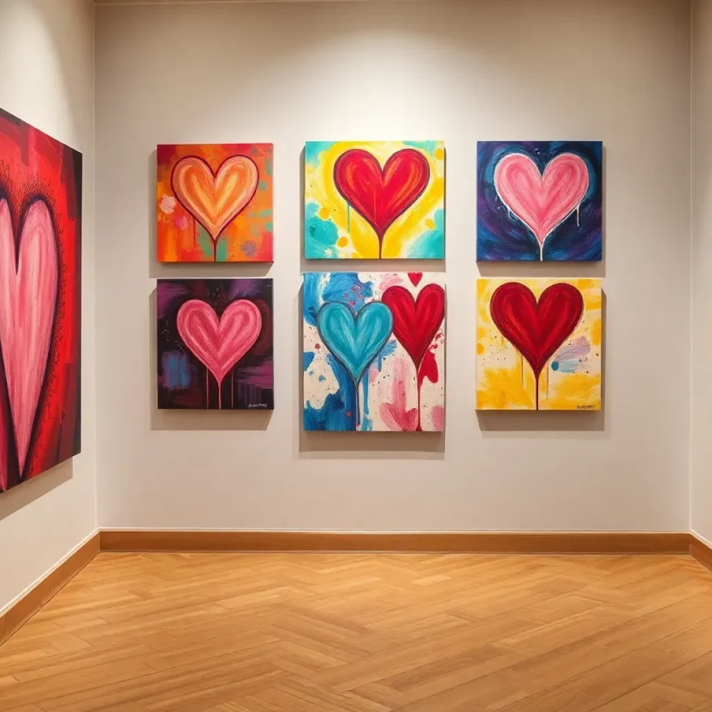 An artistic display from the ART with HEART exhibit focusing on domestic violence awareness.