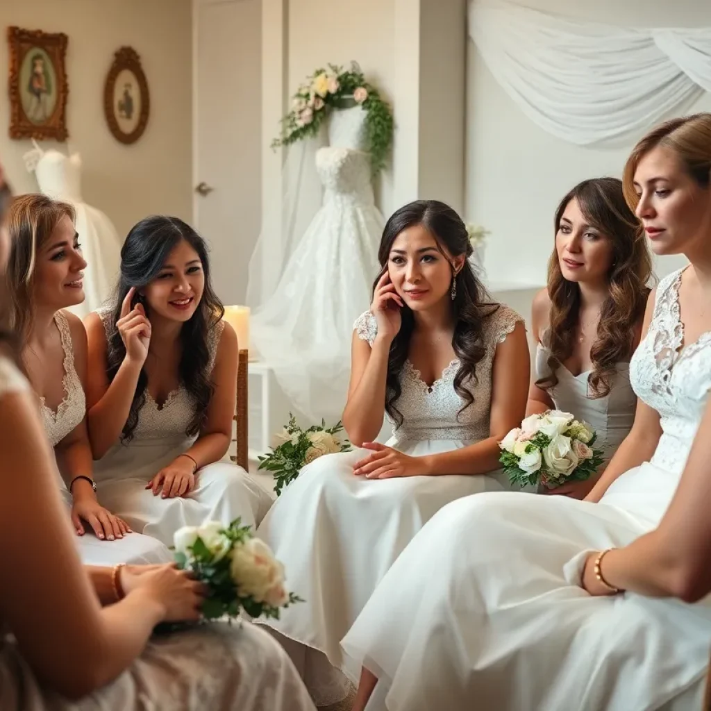 Group of brides discussing their experiences with a wedding photography scam