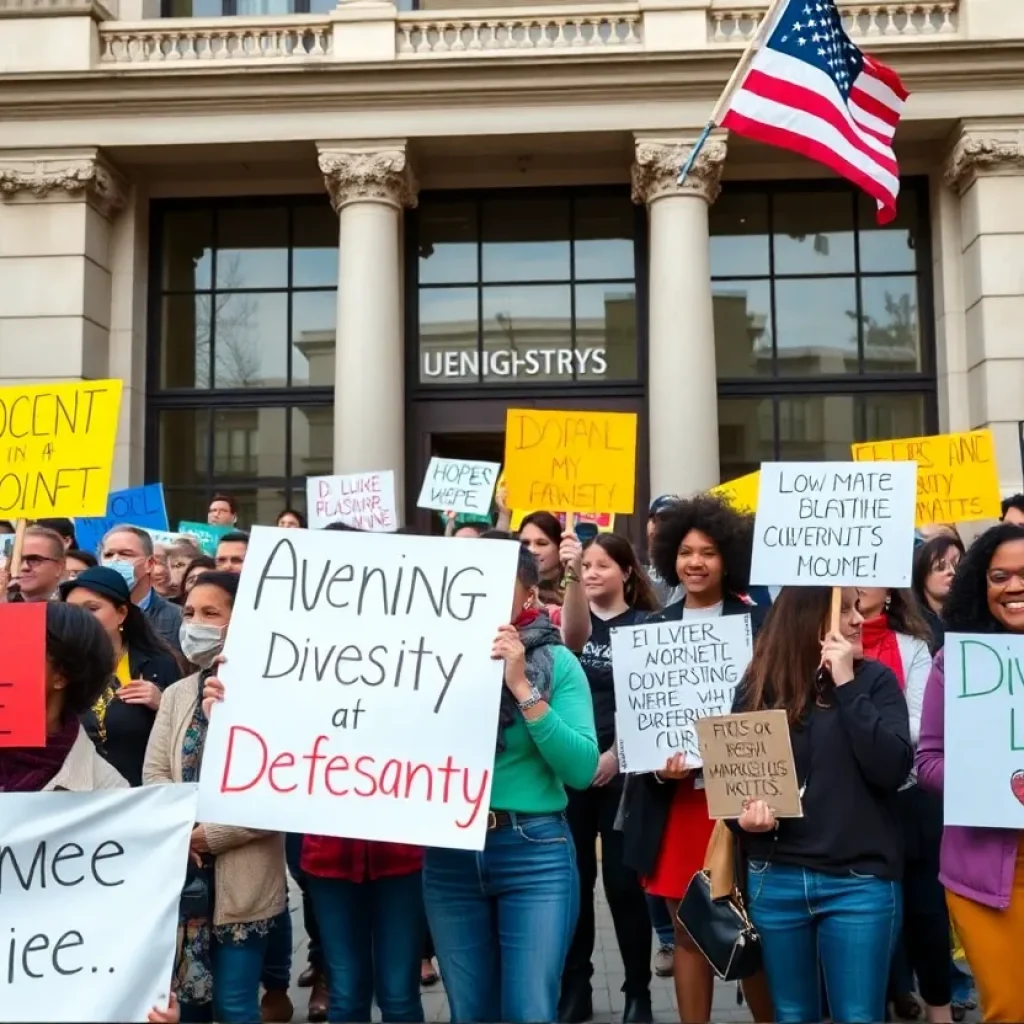 Diverse community members rallying for diversity equity inclusion support in Lexington.