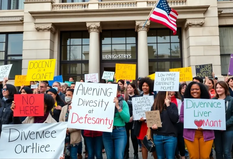 Diverse community members rallying for diversity equity inclusion support in Lexington.