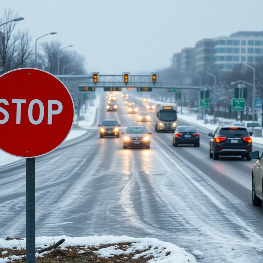 Icy road conditions causing traffic hazards in Lexington