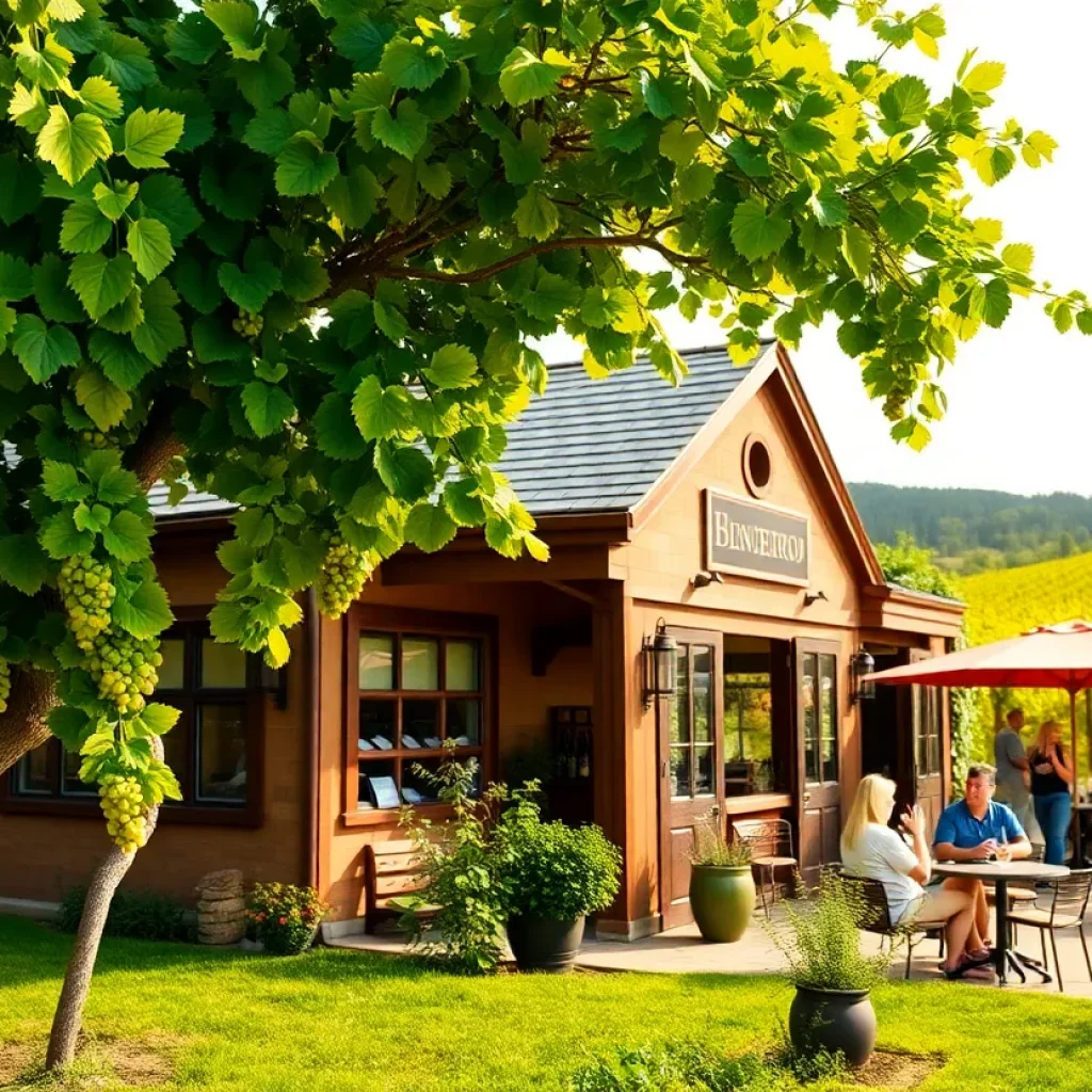 Visitors enjoying wine on the patio of Jean Farris Winery.