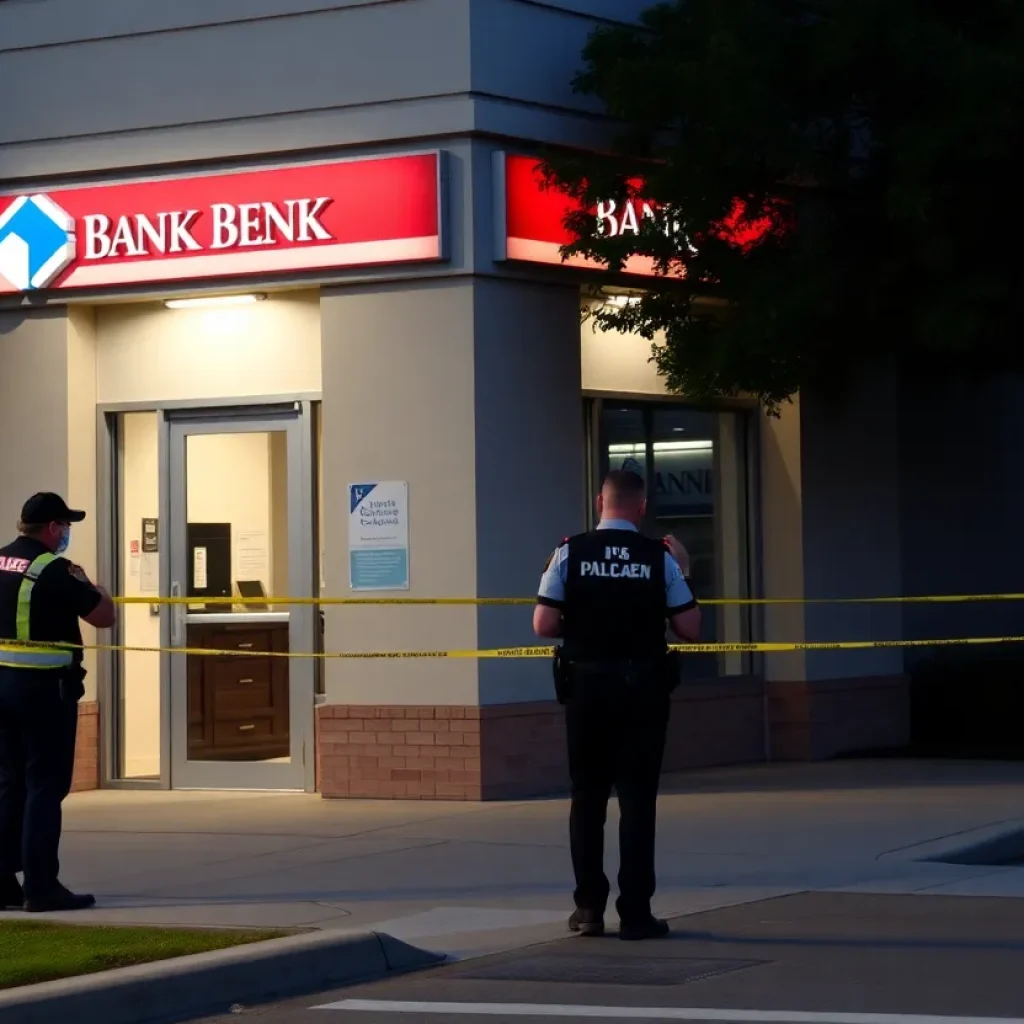 Police securing the area outside Community Trust Bank after robbery