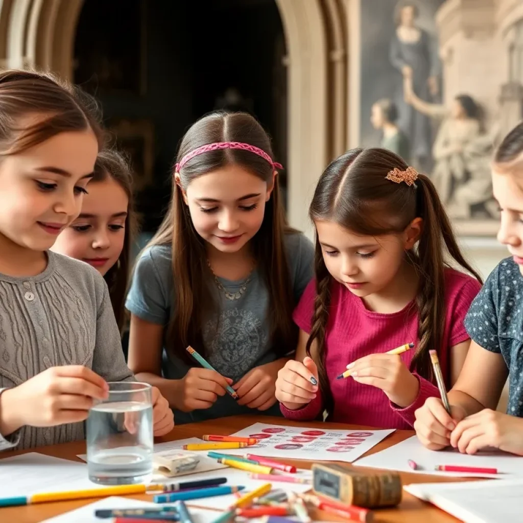 Young girls participating in a history workshop at the Lexington History Museum